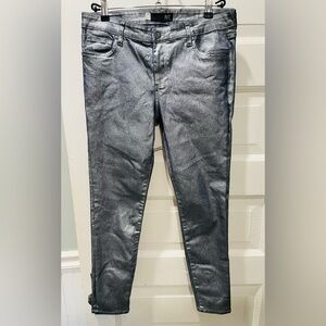 Kut from the Kloth Metallic Silver Denim Skinny Jeans, Size 10